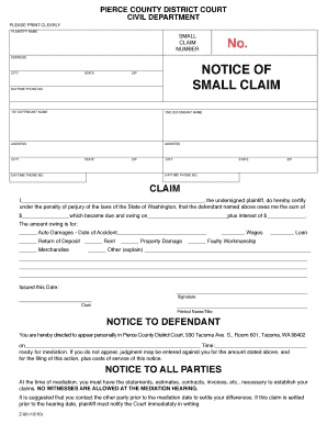 Pierce County Small Claim Notice