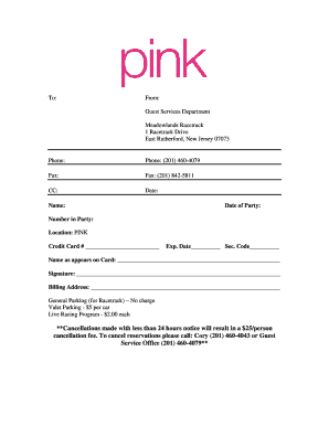 Meadowlands Racetrack Party Reservation Form
