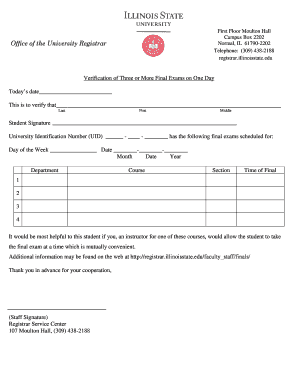 Verification of Three or More Final Exams on One Day