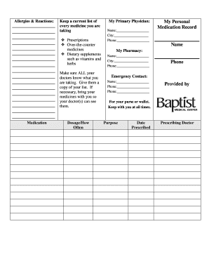 Medication Record Form