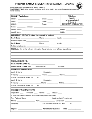 Student Family Information Update Form