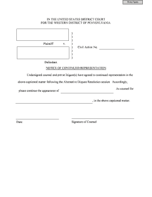 Notice of Continued Representation