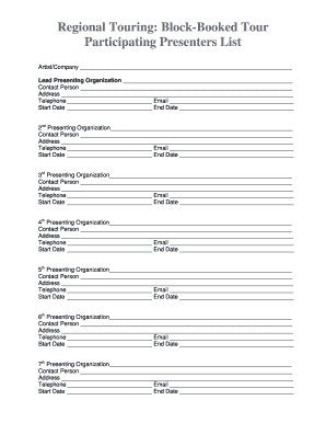 Regional Touring Block-Booked Tour Form