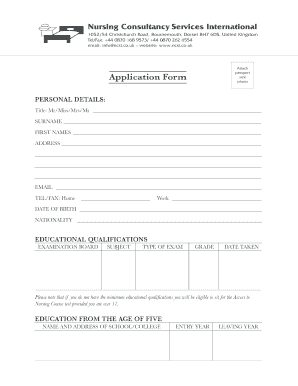 Nursing Training Application Form