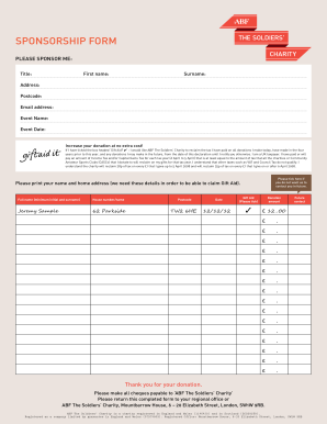 Sponsorship Form for ABF The Soldiers' Charity