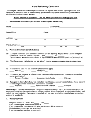 Texas Residency Questionnaire