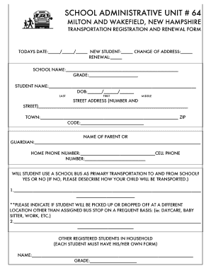 School Transportation Registration and Renewal Form