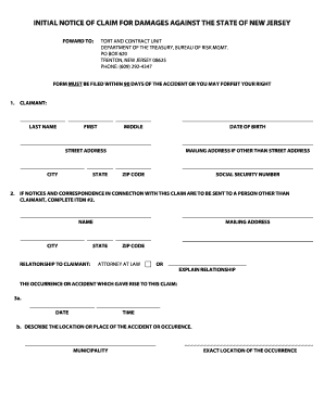 New Jersey Tort Claim Form