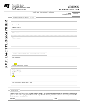 AUTORISATION POUR DIFFUSER UN MÉMOIRE OU UNE THÈSE