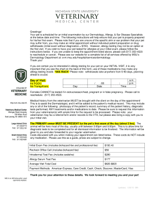 Pet Dermatology Allergy Exam Appointment Form