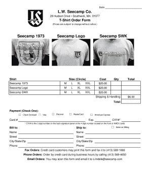 T-Shirt Order Form