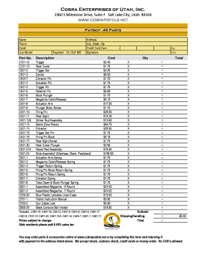 Patriot .45 Parts Order Form