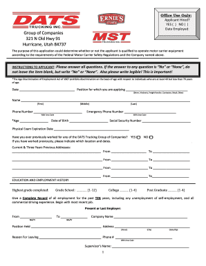 Motor Carrier Employment Application