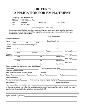 Driver Application for Employment
