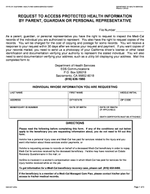 California Medi-Cal Health Records Access Request Form