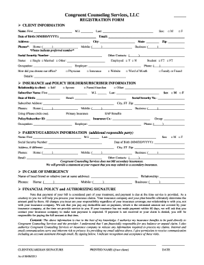 Congruent Counseling Services Registration Form