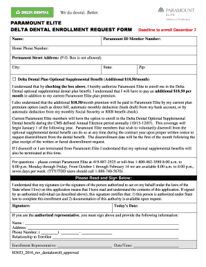 Paramount Elite Delta Dental Enrollment Request Form