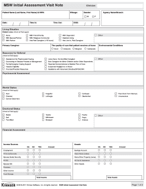 MSW Initial Assessment Visit Note