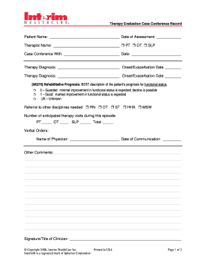 Therapy Evaluation Case Conference Record
