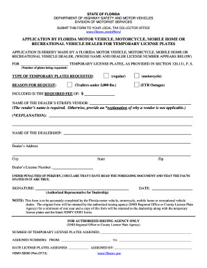 Florida Temporary License Plates Application