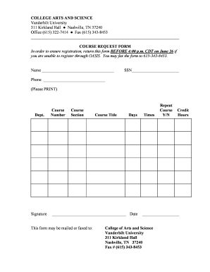 Vanderbilt University Course Request Form