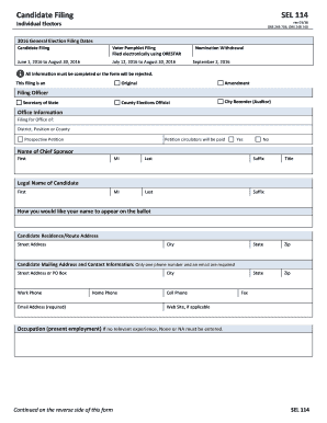 Oregon Candidate Filing Form SEL 114