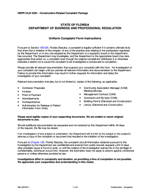 Florida Construction-Related Complaint Form