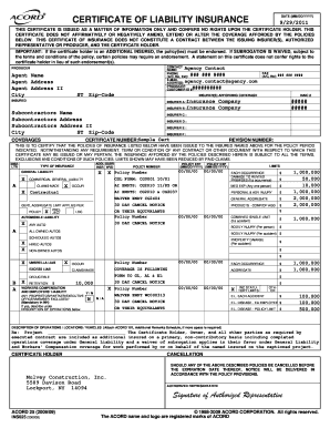 Certificate of Liability Insurance