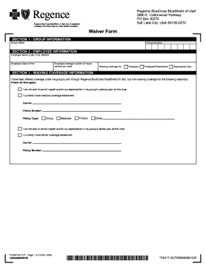 Regence BlueCross BlueShield of Utah Waiver Form