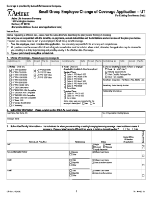 Utah Small Group Employee Change of Coverage Application