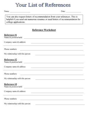 Reference Worksheet