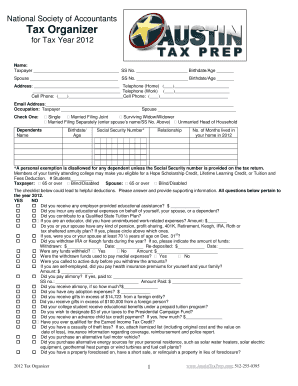 National Society of Accountants Tax Organizer