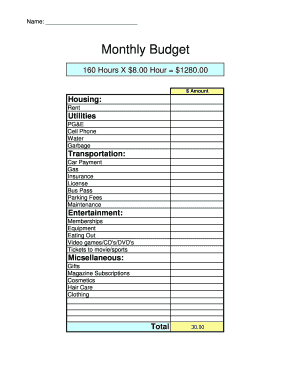 Monthly Budget Template