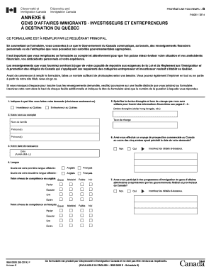Formulaire de demande d'immigration pour gens d'affaires du Québec