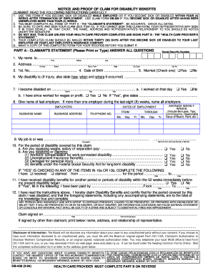 Notice and Proof of Claim for Disability Benefits
