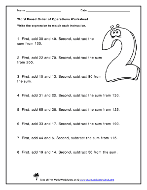 Word Based Order of Operations Worksheet