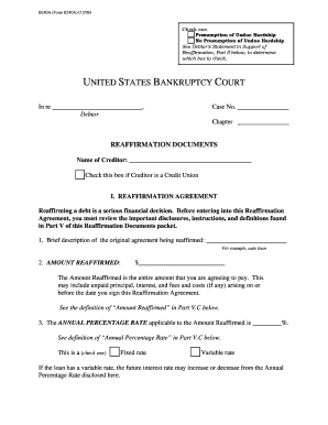 US Bankruptcy Reaffirmation Agreement Form B240A