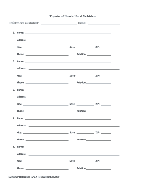 Customer Reference Sheet