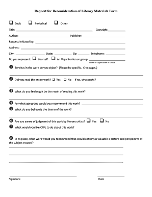 Request for Reconsideration of Library Materials Form