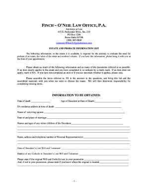 Estate and Probate Information List