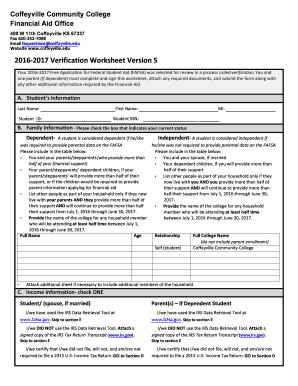 2016-2017 Verification Worksheet