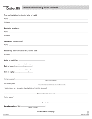 Irrevocable Standby Letter of Credit