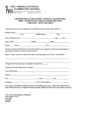 Archdiocese of Milwaukee Physical Exam Form