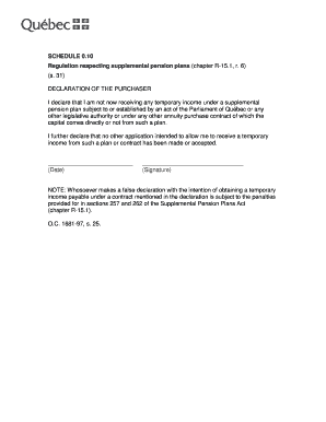 Québec Supplemental Pension Plan Declaration
