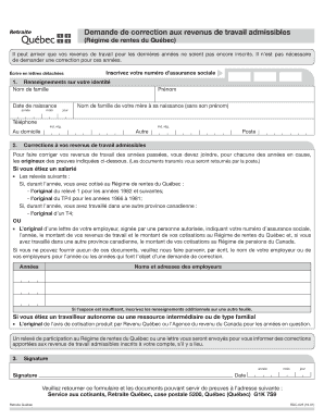 Demande de correction aux revenus de travail admissibles
