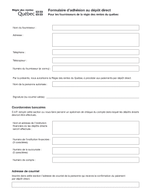 Formulaire d’adhésion au dépôt direct