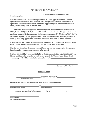 Alabama Immigration Affidavit