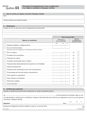 Demande d’enregistrement d’une modification à un régime volontaire d’épargne-retraite
