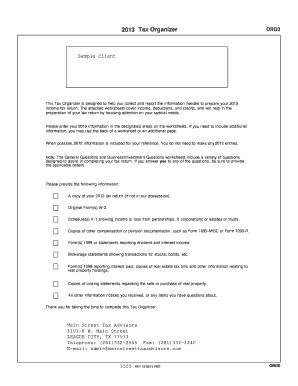 2013 Tax Organizer Form