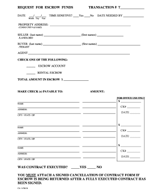Request for Escrow Funds